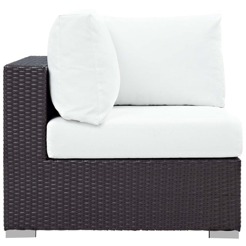 Modway Convene 5 Piece Patio Sofa Set with Fire Pit in Espresso and White