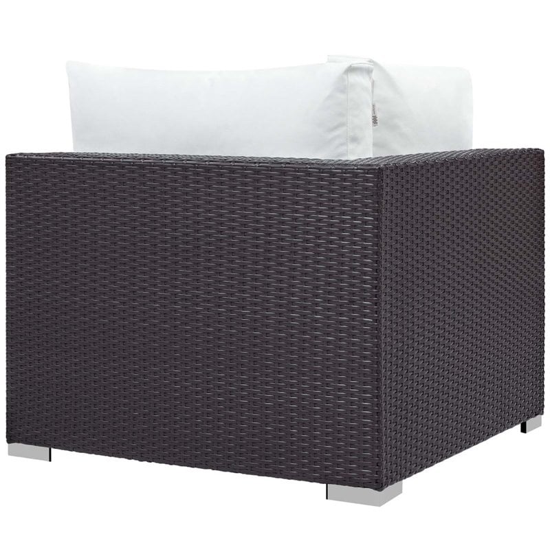 Modway Convene 5 Piece Patio Sofa Set with Fire Pit in Espresso and White