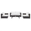 Modway Convene 5 Piece Patio Sofa Set with Fire Pit in Espresso and White