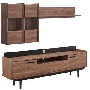 modway visionary 2 piece entertainment center in walnut and black