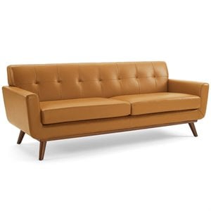 Modway Engage Modern Top-Grain Leather Living Room Sofa in Tan
