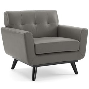 Modway Engage Top-Grain Leather Living Room Accent Armchair in Gray