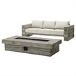 Modway Manteo Outdoor Patio Sofa Set with Fire Pit Table in Light Gray/Beige