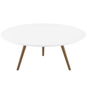 Modway Lippa 36&quot Round Wood Top Coffee Table with Tripod Base in Walnut/White