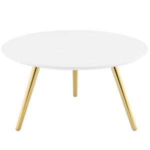 Modway Lippa 28&quot Round Wood Top Coffee Table with Tripod Base in Gold/White