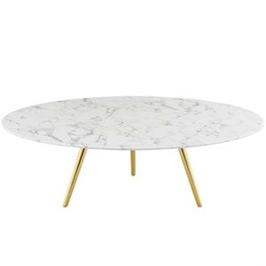 Modway Lippa 47&quot Artificial Marble Coffee Table with Tripod Base in Gold/White