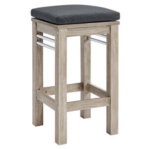 modway wiscasset acacia wood outdoor bar stool in light gray