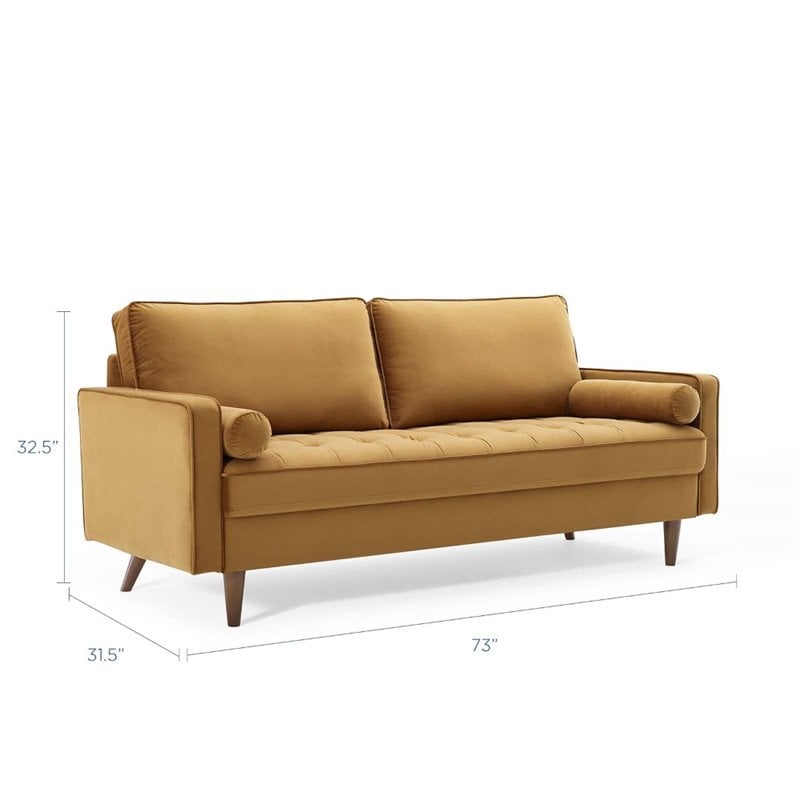Modway Valour Modern Style Performance Velvet Sofa in Cognac Finish