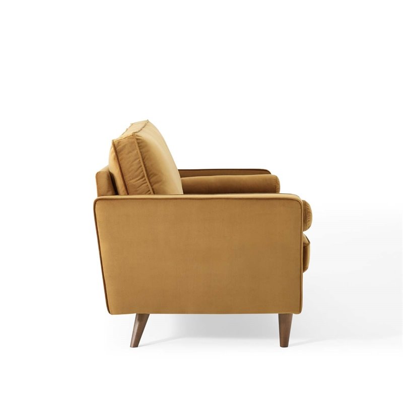Modway Valour Modern Style Performance Velvet Sofa in Cognac Finish