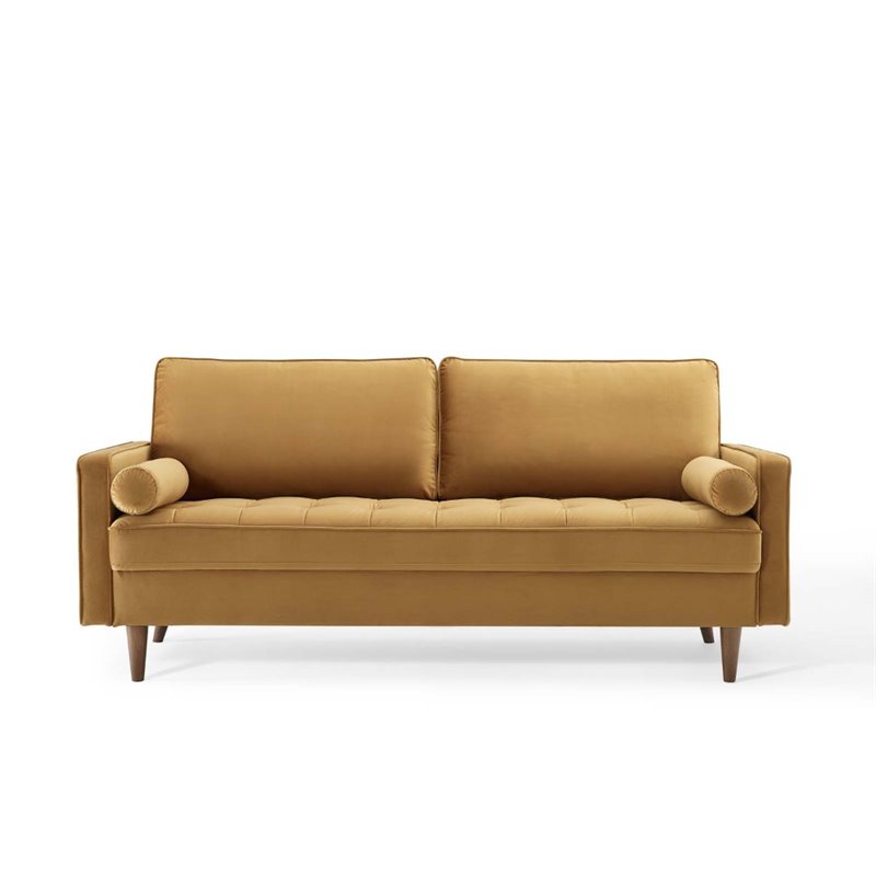 Modway Valour Modern Style Performance Velvet Sofa in Cognac Finish