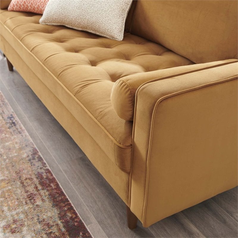 Modway Valour Modern Style Performance Velvet Sofa in Cognac Finish