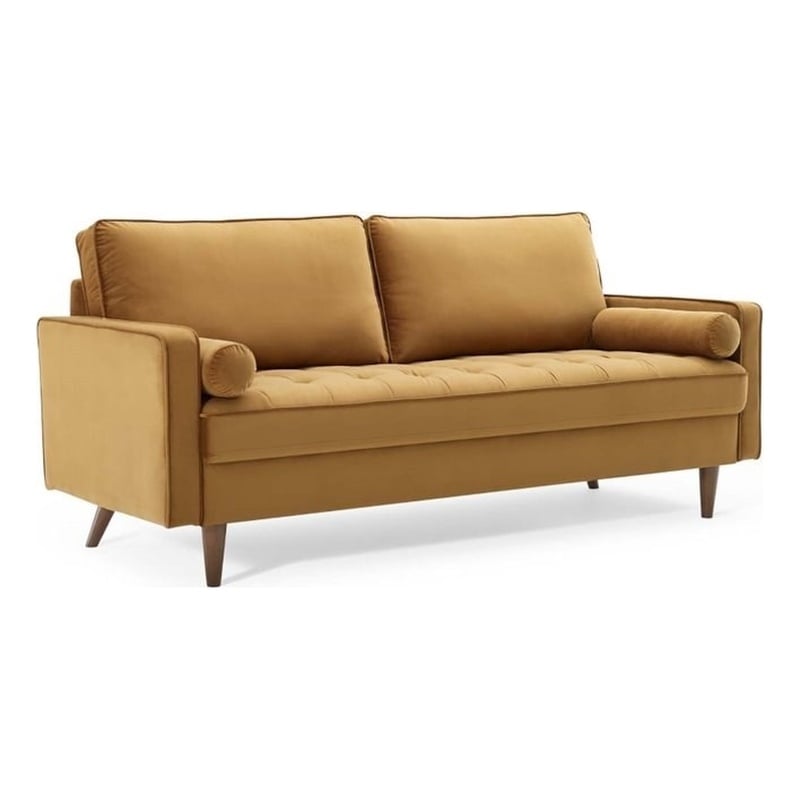 Modway Valour Modern Style Performance Velvet Sofa in Cognac Finish