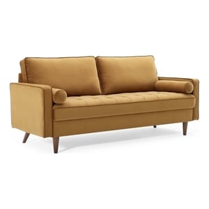 Modway Valour Modern Style Performance Velvet Sofa in Cognac Finish