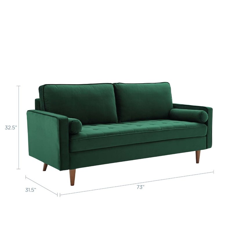 Modway Valour Modern Style Performance Velvet Sofa in Green Finish
