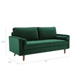 Modway Valour Modern Style Performance Velvet Sofa in Green Finish