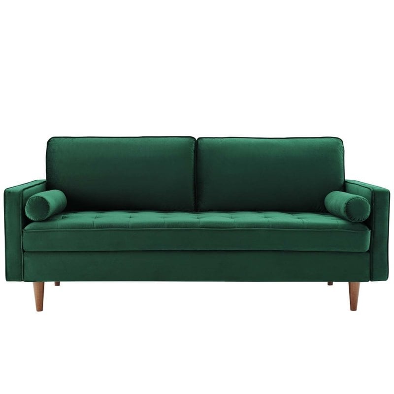 Modway Valour Modern Style Performance Velvet Sofa in Green Finish