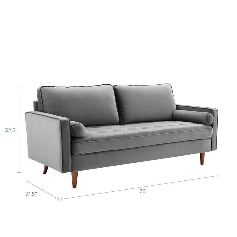 Modway Valour Modern Style Performance Velvet Sofa in Gray Finish
