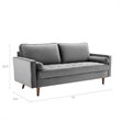 Modway Valour Modern Style Performance Velvet Sofa in Gray Finish