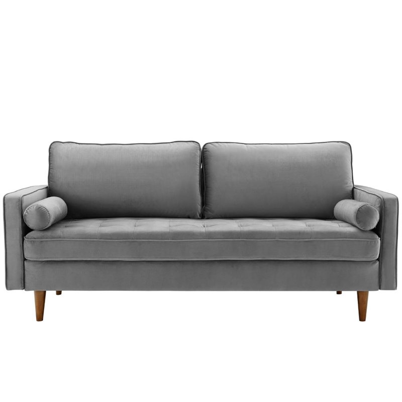Modway Valour Modern Style Performance Velvet Sofa in Gray Finish