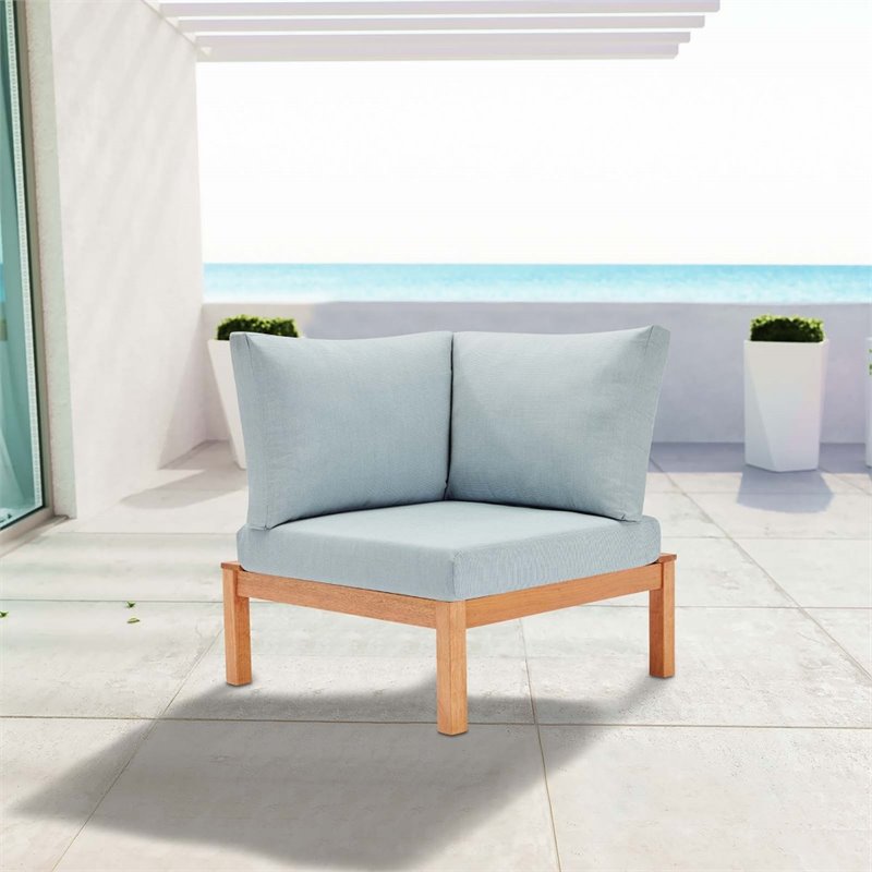 Modway Freeport Outdoor Patio Sectional Sofa Corner Chair in Natural/Light Blue