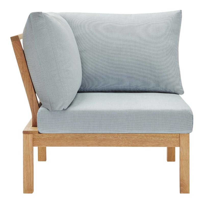 Modway Freeport Outdoor Patio Sectional Sofa Corner Chair in Natural/Light Blue