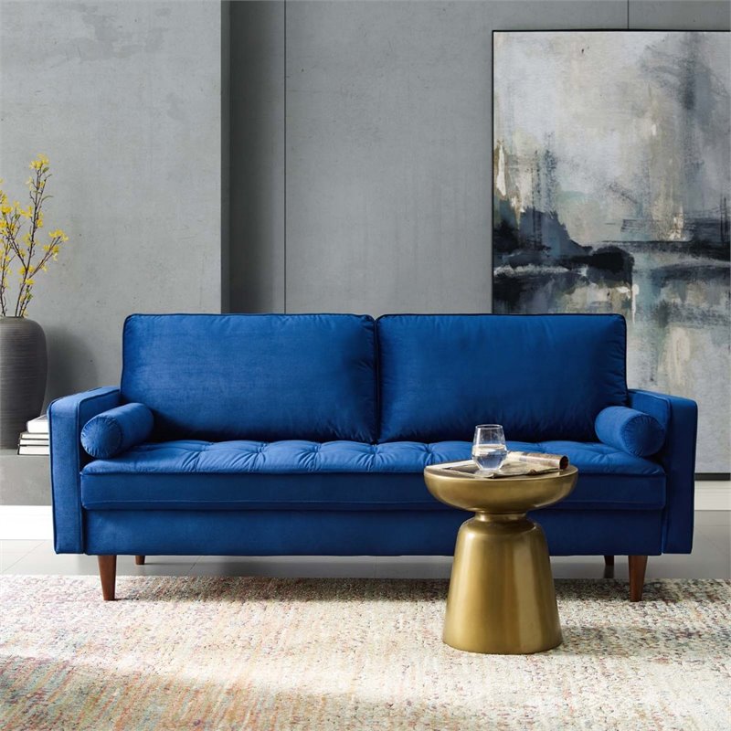 Modway Valour Modern Style Performance Velvet Sofa in Navy Finish