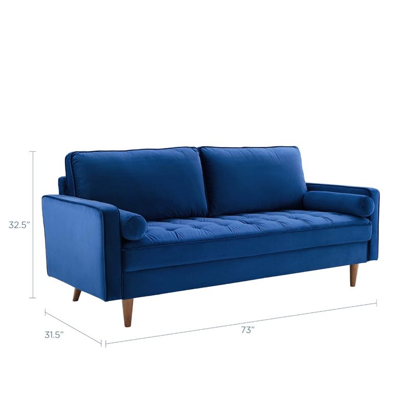 Modway Valour Modern Style Performance Velvet Sofa in Navy Finish