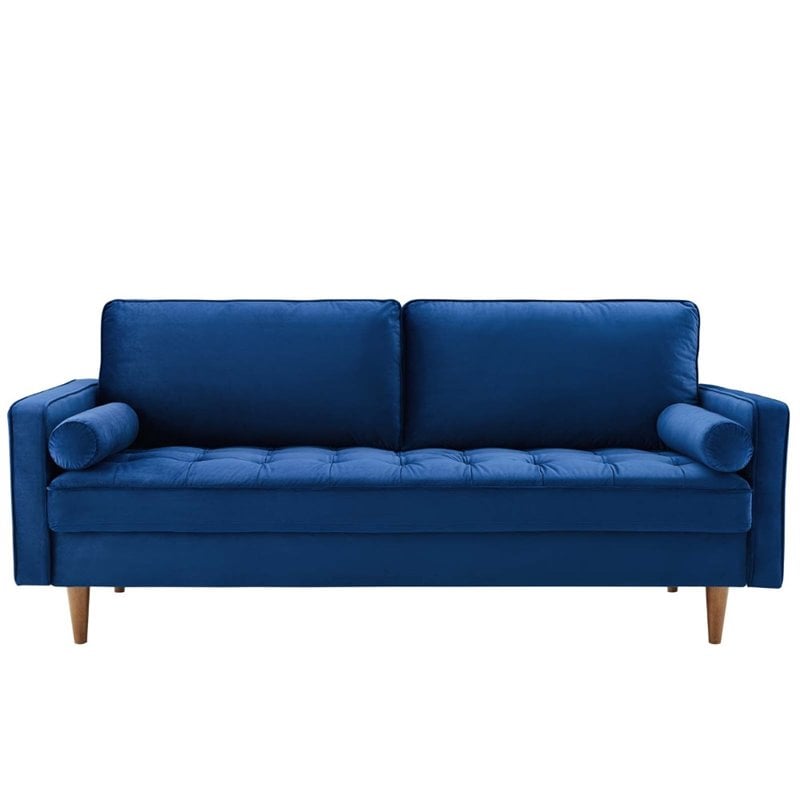 Modway Valour Modern Style Performance Velvet Sofa in Navy Finish