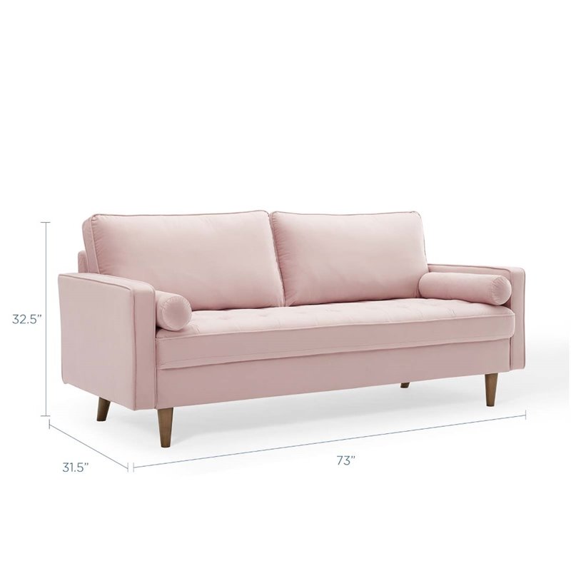 Modway Valour Modern Style Performance Velvet Sofa in Pink Finish