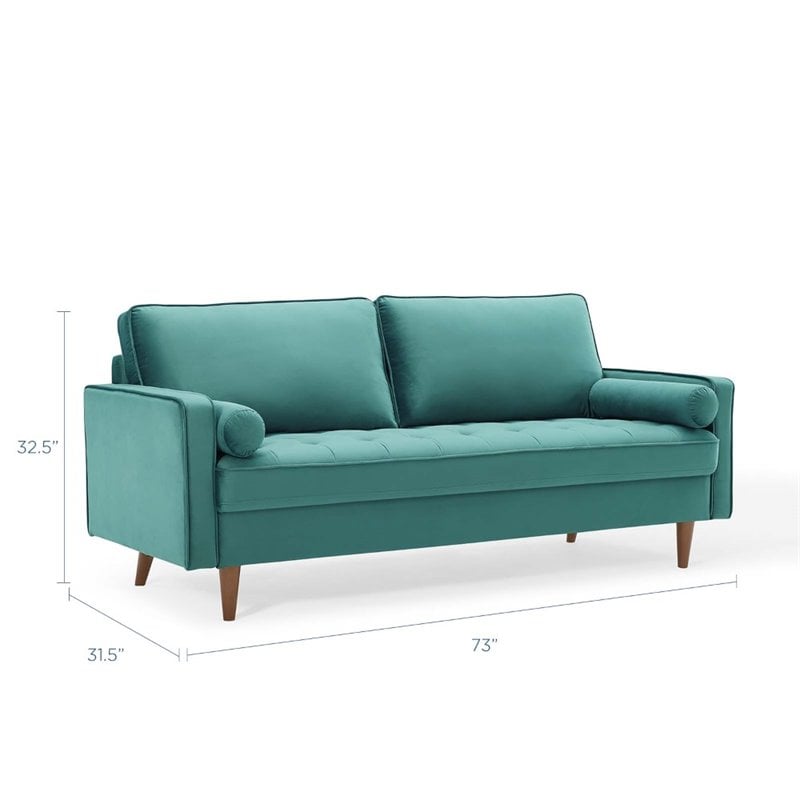 Modway Valour Modern Style Performance Velvet Sofa in Teal Finish