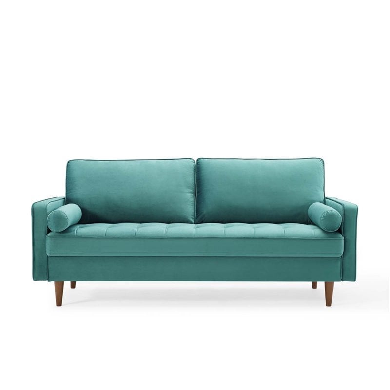 Modway Valour Modern Style Performance Velvet Sofa in Teal Finish