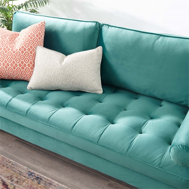 Modway Valour Modern Style Performance Velvet Sofa in Teal Finish