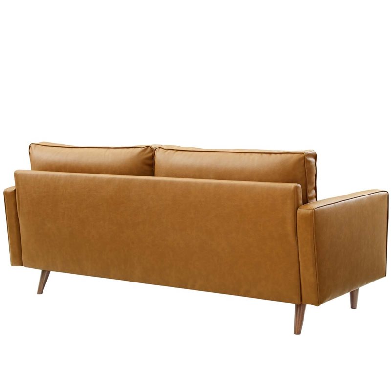Modway Valour Modern Style Upholstered Faux Leather Sofa in Tan