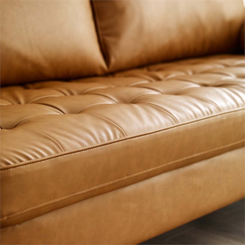 Modway Valour Modern Style Upholstered Faux Leather Sofa in Tan