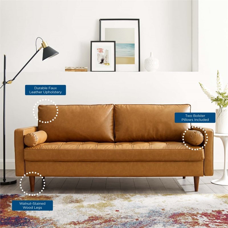 Modway Valour Modern Style Upholstered Faux Leather Sofa in Tan