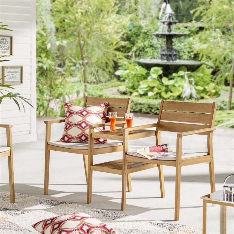 Modway Viewscape Outdoor Patio Ash Wood Jack and Jill Chair Set in Natural/Taupe