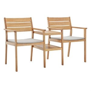 Modway Viewscape Outdoor Patio Ash Wood Jack and Jill Chair Set in Natural/Taupe