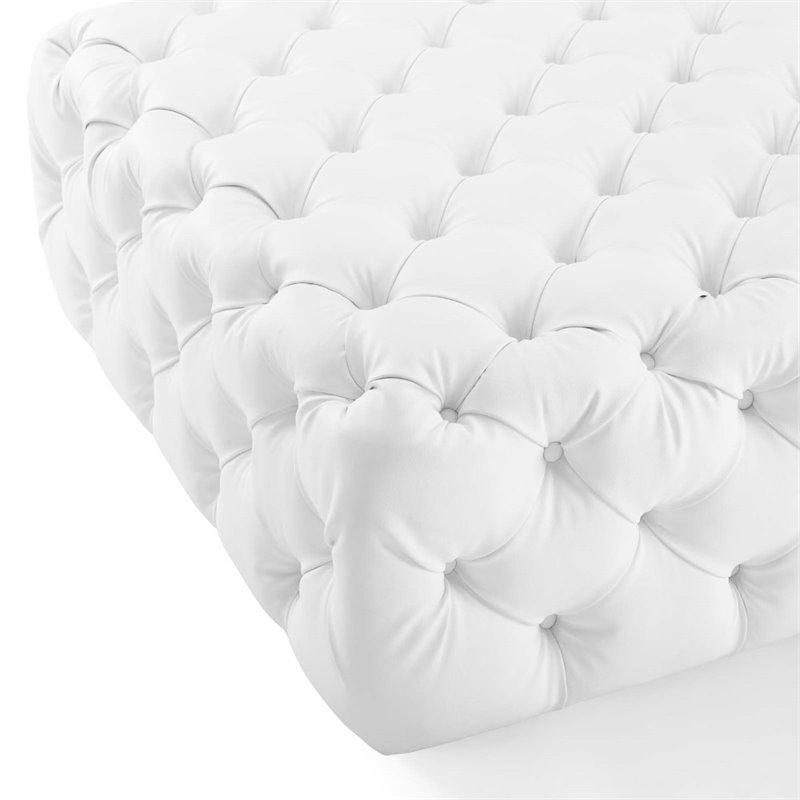 modway amour tufted button large square faux leather ottoman in white