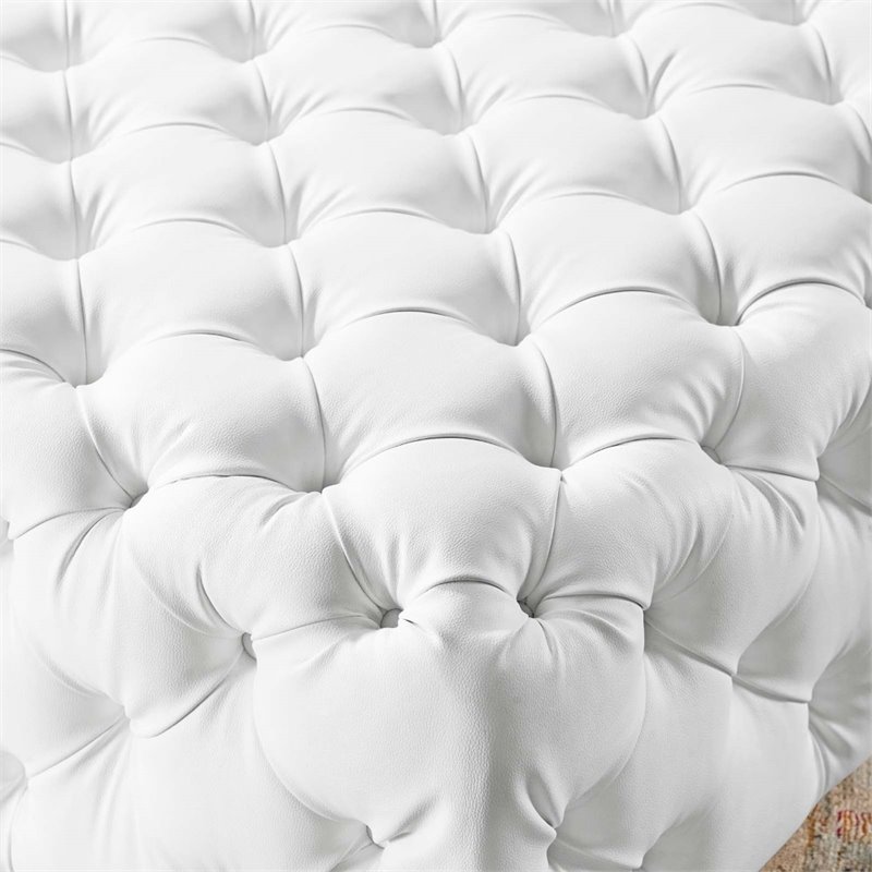 modway amour tufted button large square faux leather ottoman in white