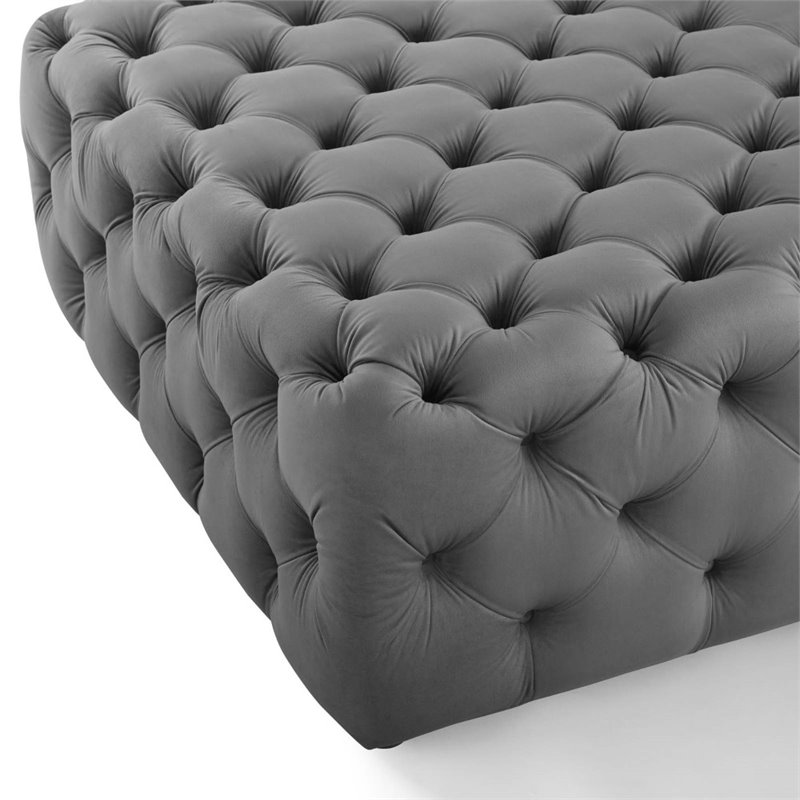 Modway Amour Tufted Button Large Square Performance Velvet Ottoman in Gray