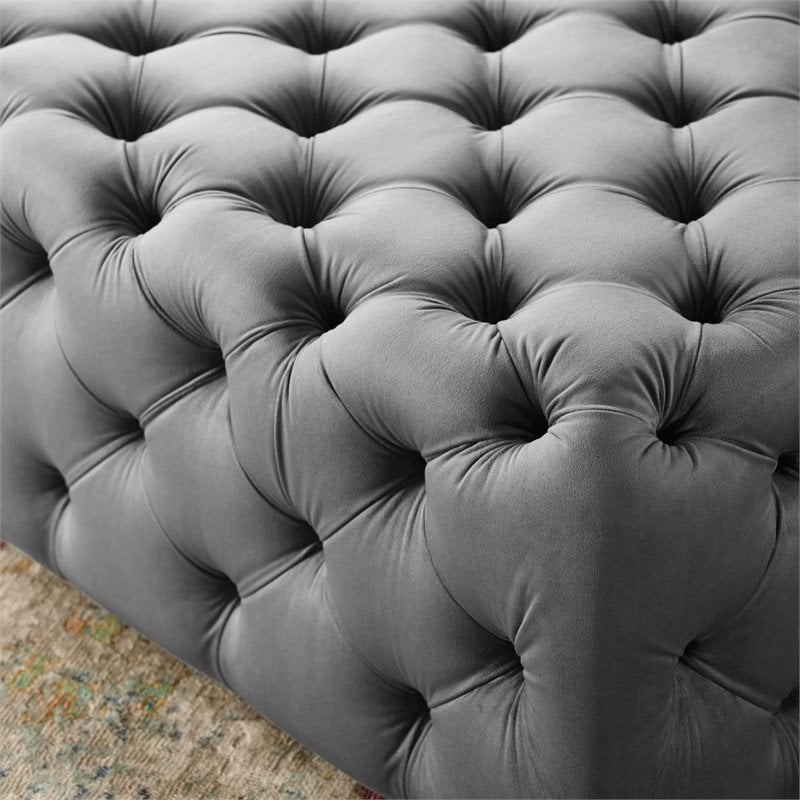 Modway Amour Tufted Button Large Square Performance Velvet Ottoman in Gray