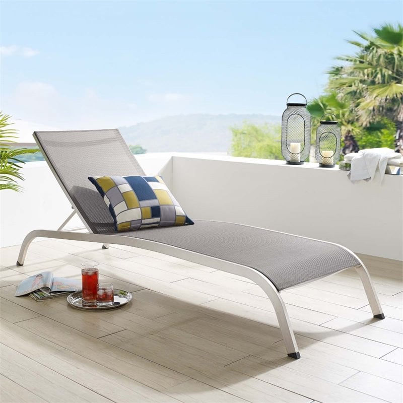 Modway Savannah Outdoor Patio Aluminum and Mesh Chaise Lounge Chair in Gray