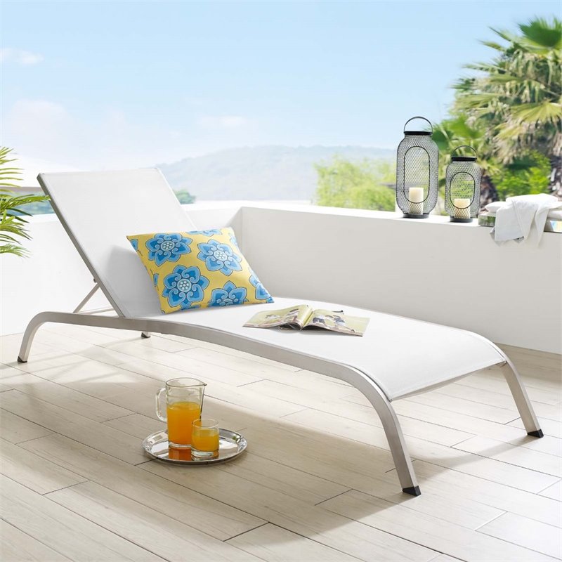 Modway Savannah Outdoor Patio Aluminum and Mesh Chaise Lounge Chair in White
