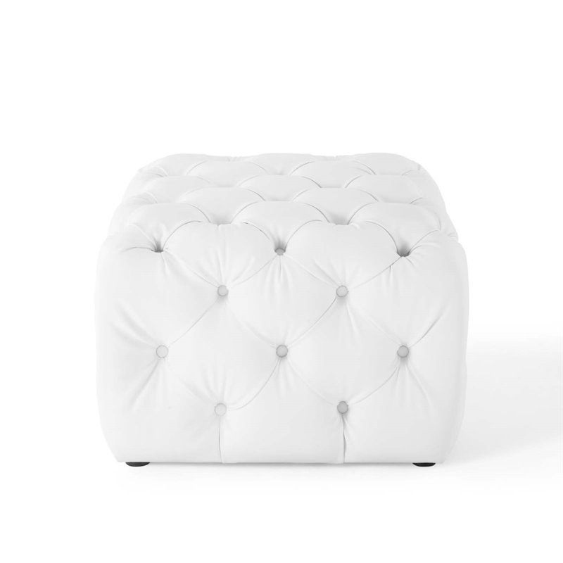 Modway Amour Tufted Button Square Faux Leather Ottoman in White