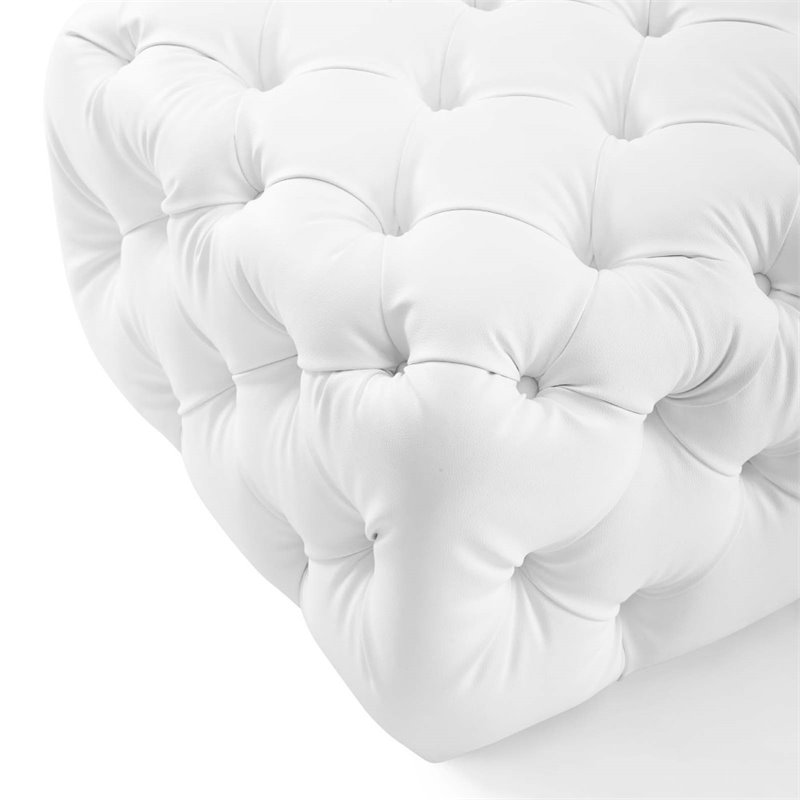Modway Amour Tufted Button Square Faux Leather Ottoman in White