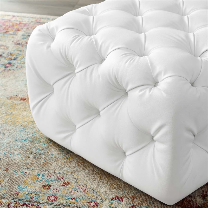 Modway Amour Tufted Button Square Faux Leather Ottoman in White
