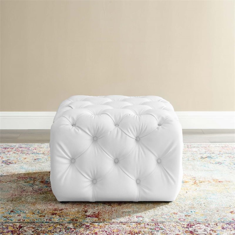 Modway Amour Tufted Button Square Faux Leather Ottoman in White