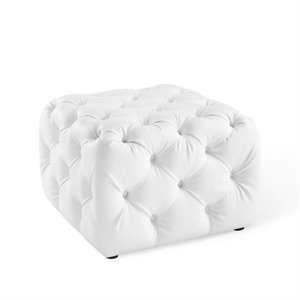 modway amour button tufted square faux leather ottoman in white