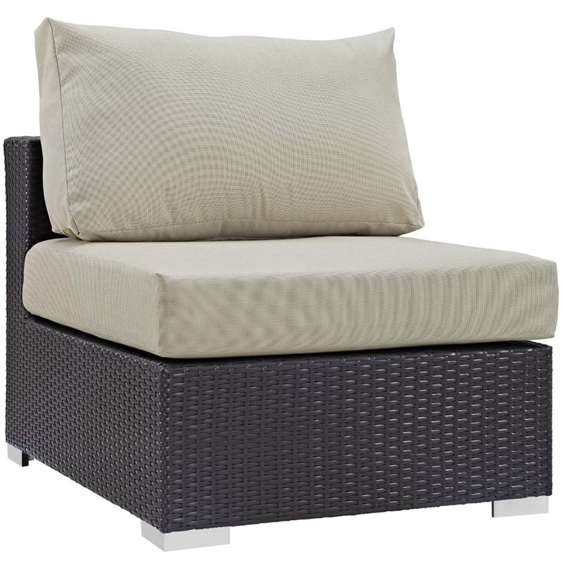 Modway Convene 5 Piece Patio Sofa Set with Fire Pit in Espresso and Beige