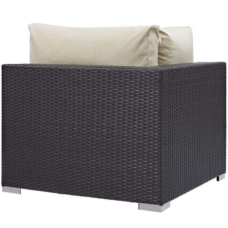 Modway Convene 5 Piece Patio Sofa Set with Fire Pit in Espresso and Beige